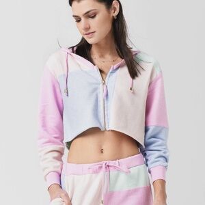 LoveShackFancy Pastel Patchwork Cropped Hoodie